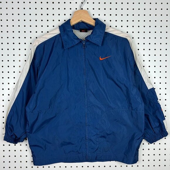 Vintage Nike Windbreaker Jacket Small Full Zip Blue Stitched Swoosh 90s Collar - Picture 2 of 6